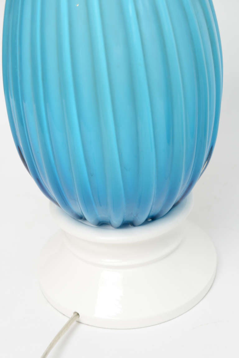 Seguso for Marbro Lamp Co. Turquoise Murano Glass Lamps Mid-Century Modern Pair In Good Condition For Sale In North Miami, FL