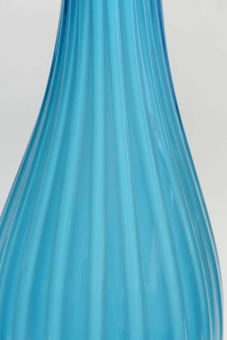 Mid-20th Century Seguso for Marbro Lamp Co. Turquoise Murano Glass Lamps Mid-Century Modern Pair For Sale