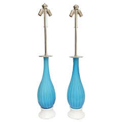 Pair of Monumental Turquoise/Caribbean Sky Blue Murano Glass Lamps/Sale 5
