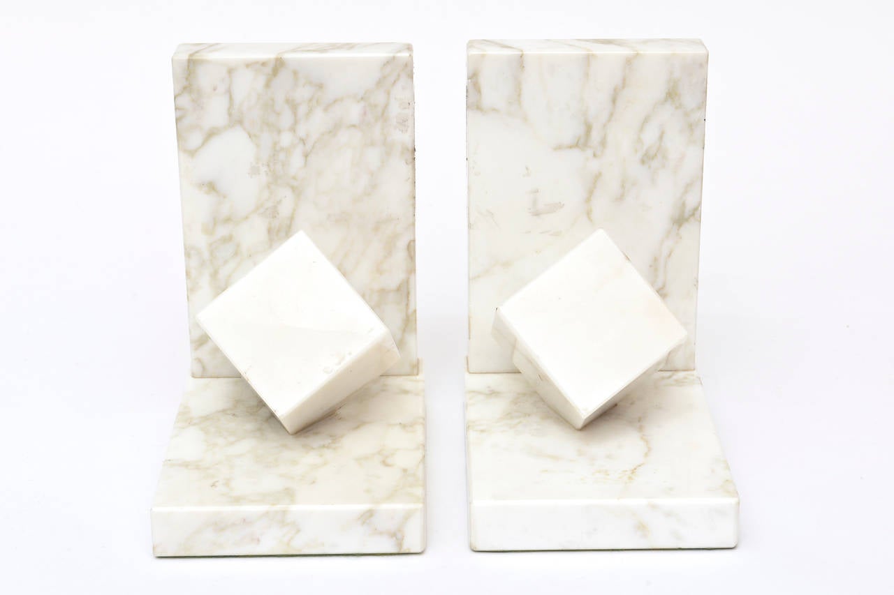 Italian Pair of Vintage Modernist Marble Cubist Bookends