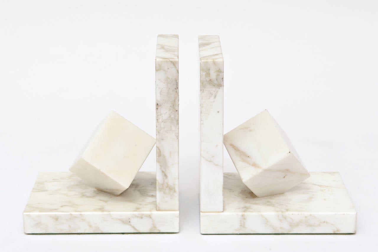 Pair of Vintage Modernist Marble Cubist Bookends In Good Condition In North Miami, FL