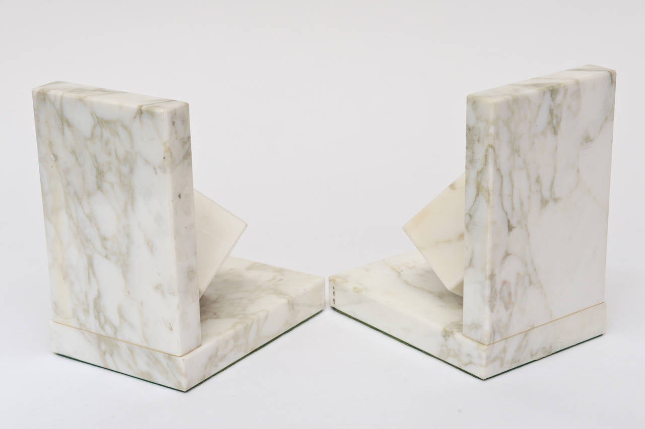 Pair of Vintage Modernist Marble Cubist Bookends 1