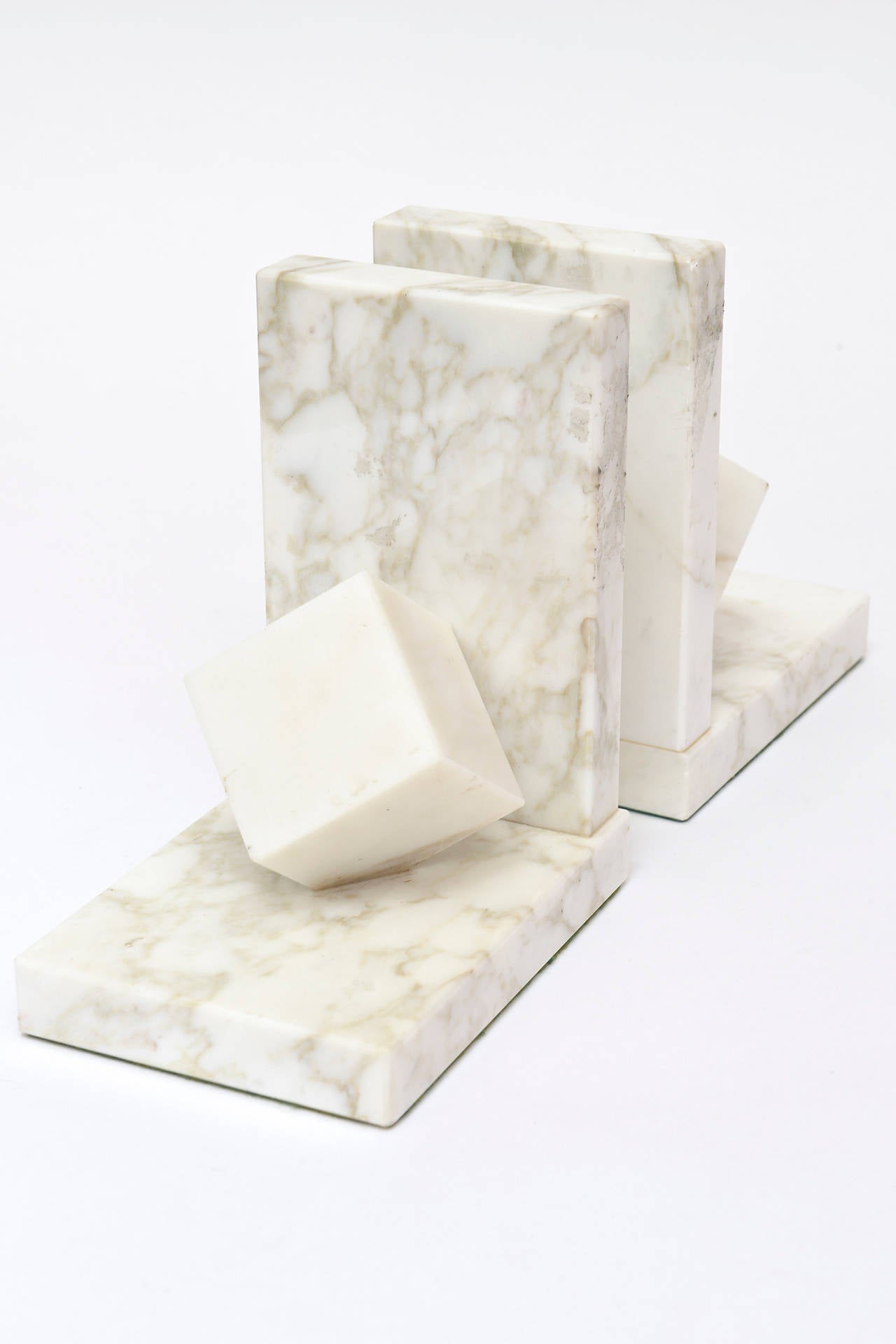 Pair of Vintage Modernist Marble Cubist Bookends 2