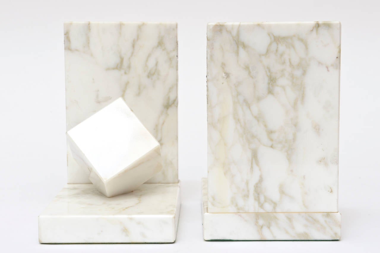 Pair of Vintage Modernist Marble Cubist Bookends 4