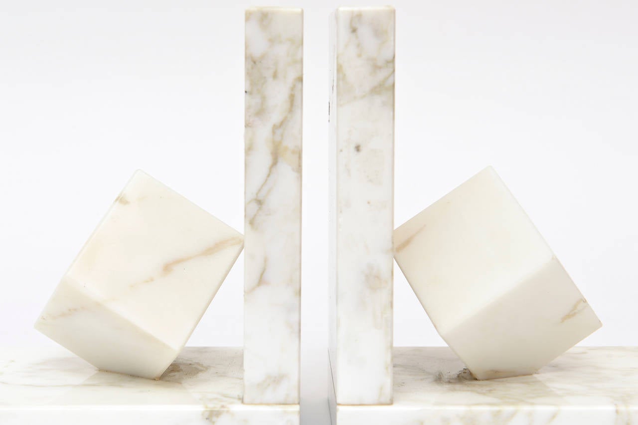 Pair of Vintage Modernist Marble Cubist Bookends 5