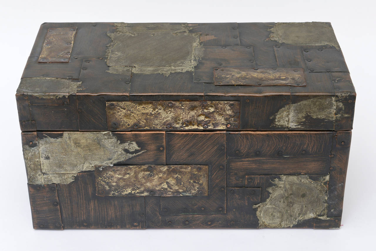 Paul Evans Patchwork Mixed Metals Hinged Brutalist-Like Monumental Box