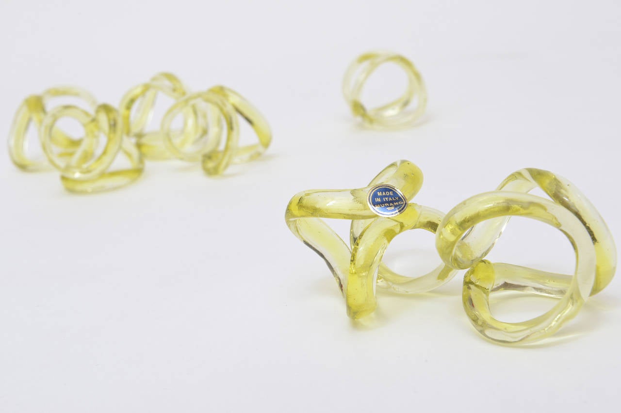 Set of 7 Chartreuse Italian Murano Glass Napkin Rings 4