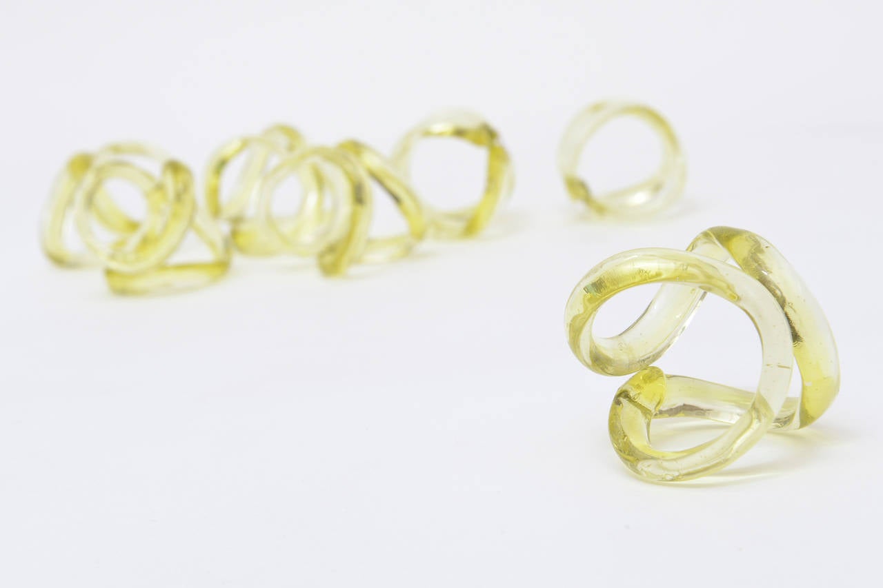 Set of 7 Chartreuse Italian Murano Glass Napkin Rings 5