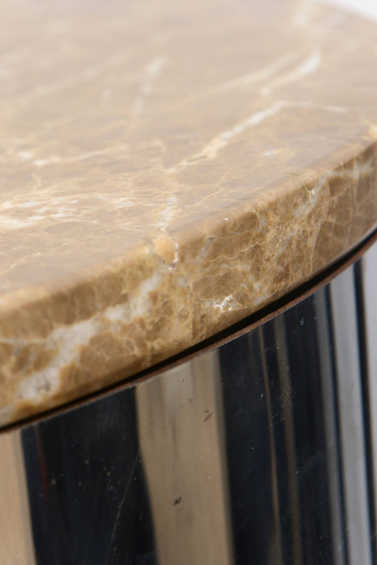 Pace Attributed Stainless Steel And Marble Cylinder Round Side Tables 1