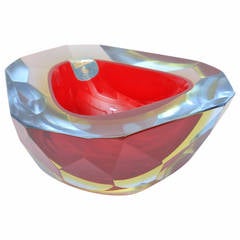 Diamond Faceted Italian Murano Sommerso Geode Glass Bowl