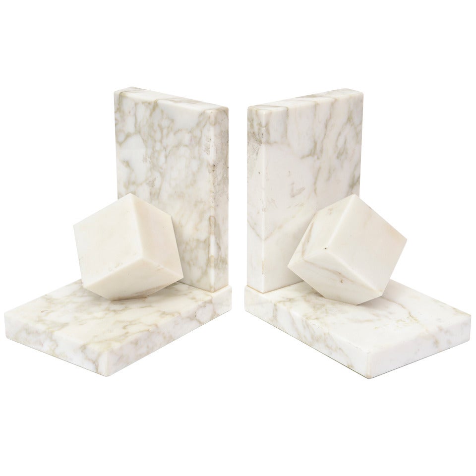 Pair of Vintage Modernist Marble Cubist Bookends