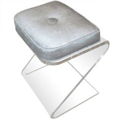 Lucite and Upholstered Sculptural Vanity "Z" Stool