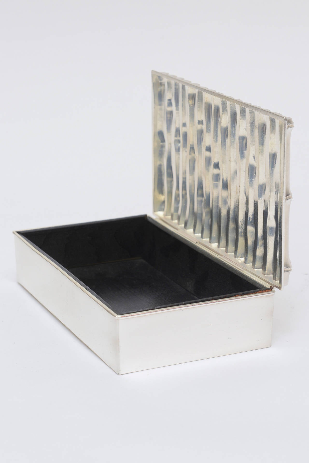 French Silver Plate and Ebony Faux Bamboo Hinged Box 1