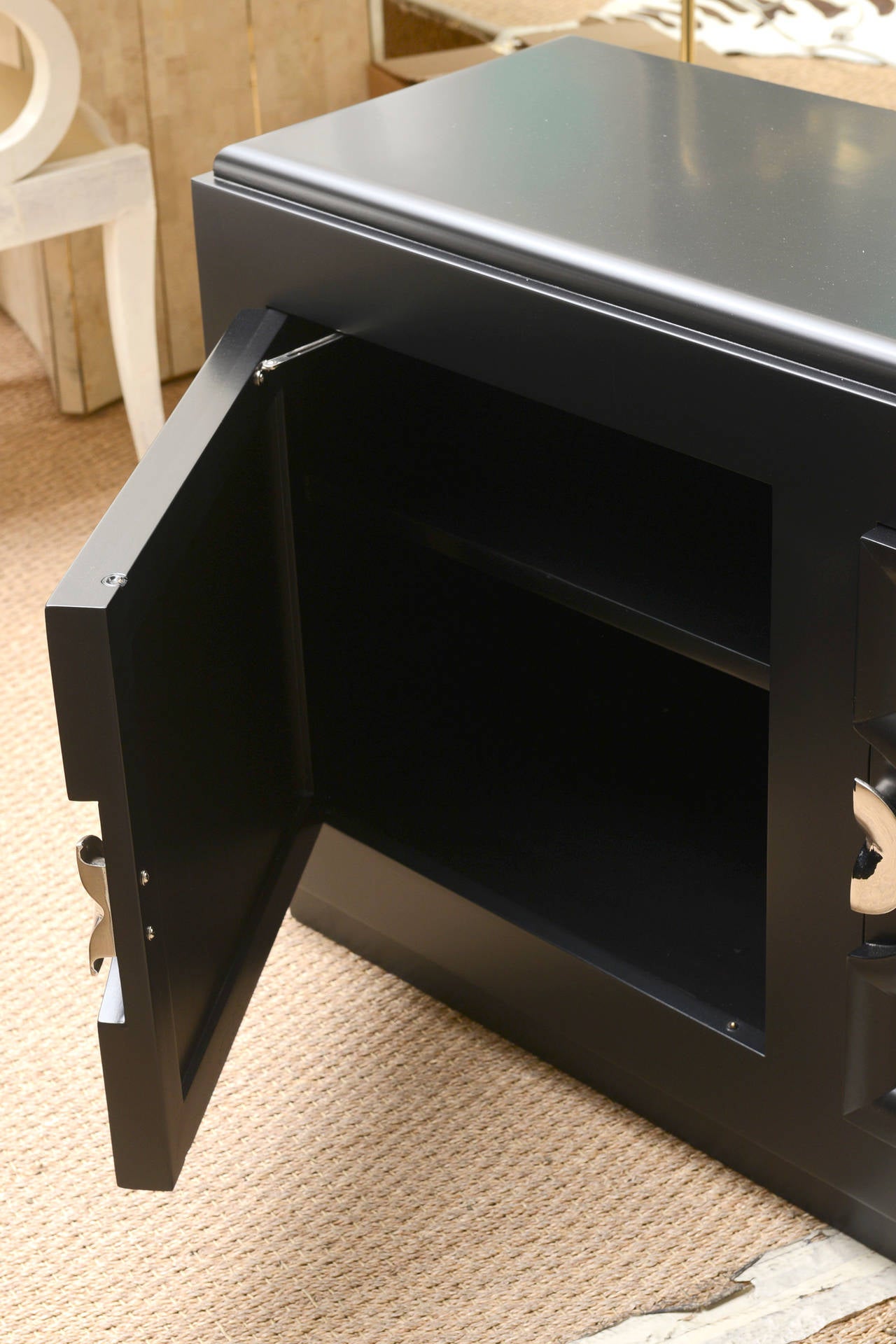 Ebonized Cabinet with Nickel Silver Original Hardware, style of Paul Lazlo In Excellent Condition In North Miami, FL