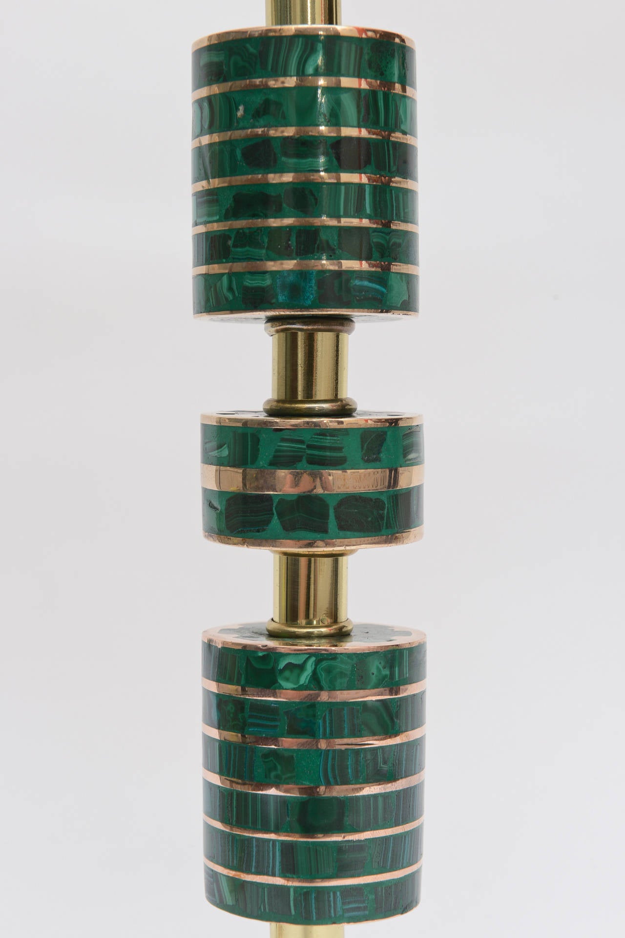 Mexican Pepe Mendoza Style Polished Brass, Bronze and Malachite Lamp Mid-Century Modern