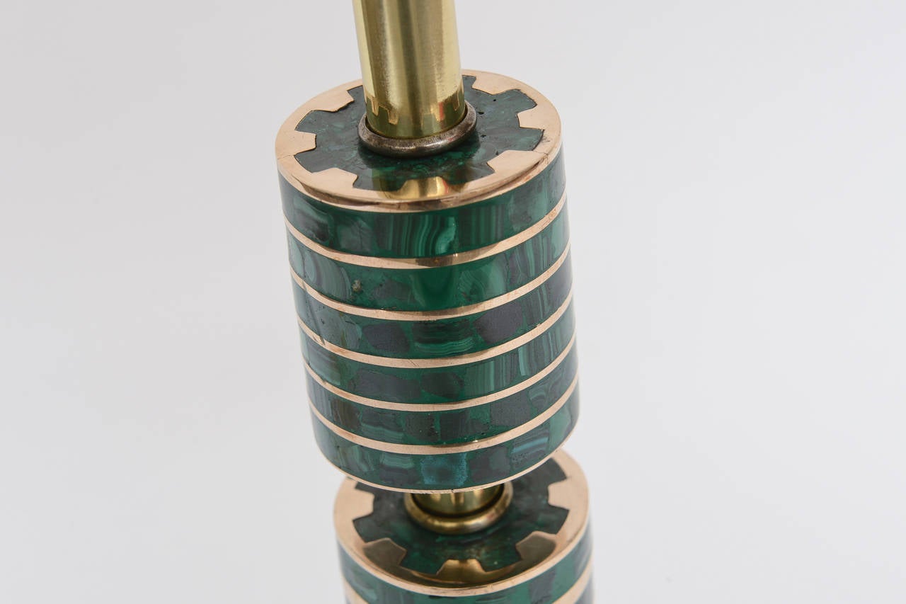 Pepe Mendoza Style Polished Brass, Bronze and Malachite Lamp Mid-Century Modern 2