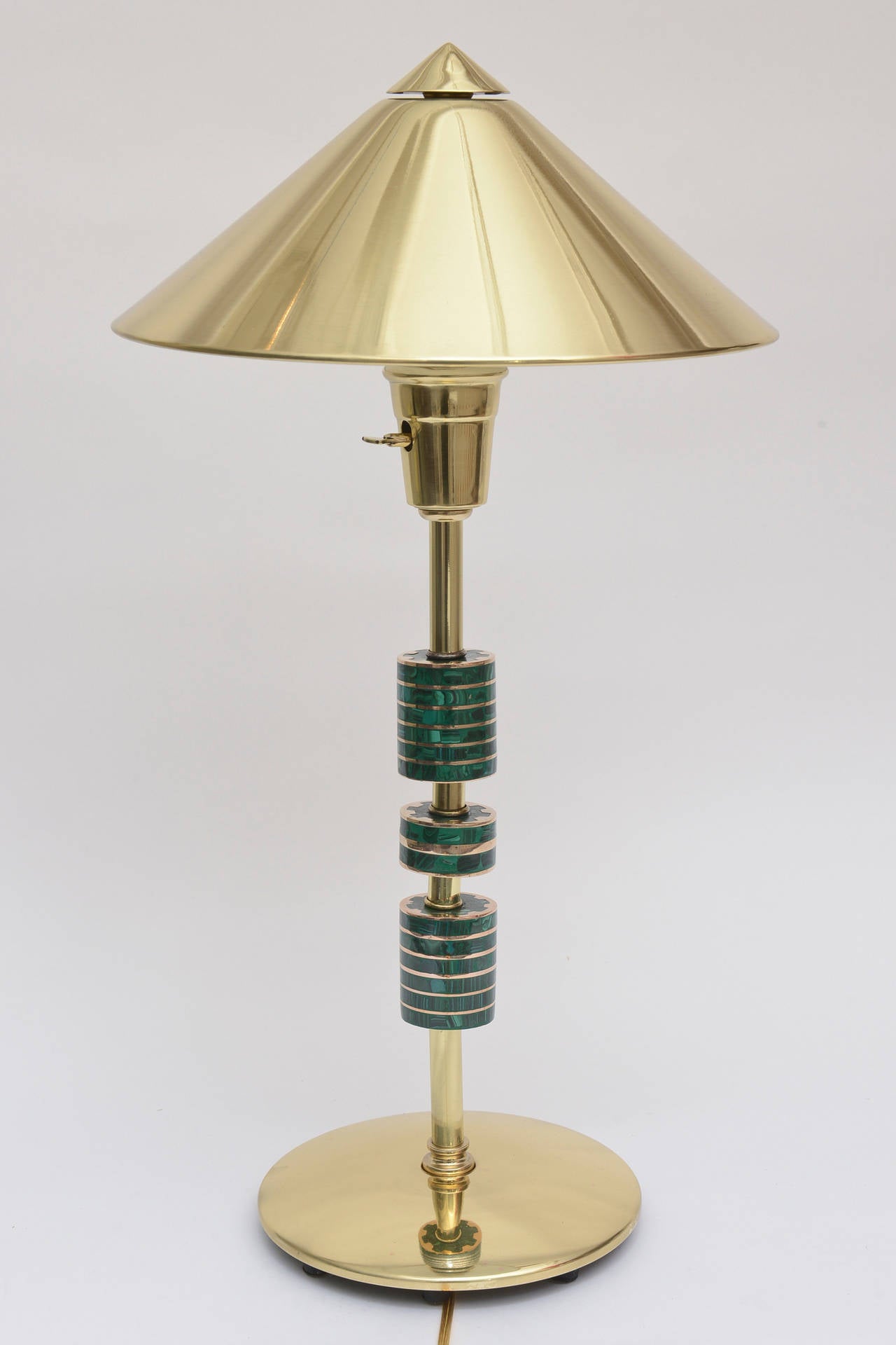 Pepe Mendoza Style Polished Brass, Bronze and Malachite Lamp Mid-Century Modern 3
