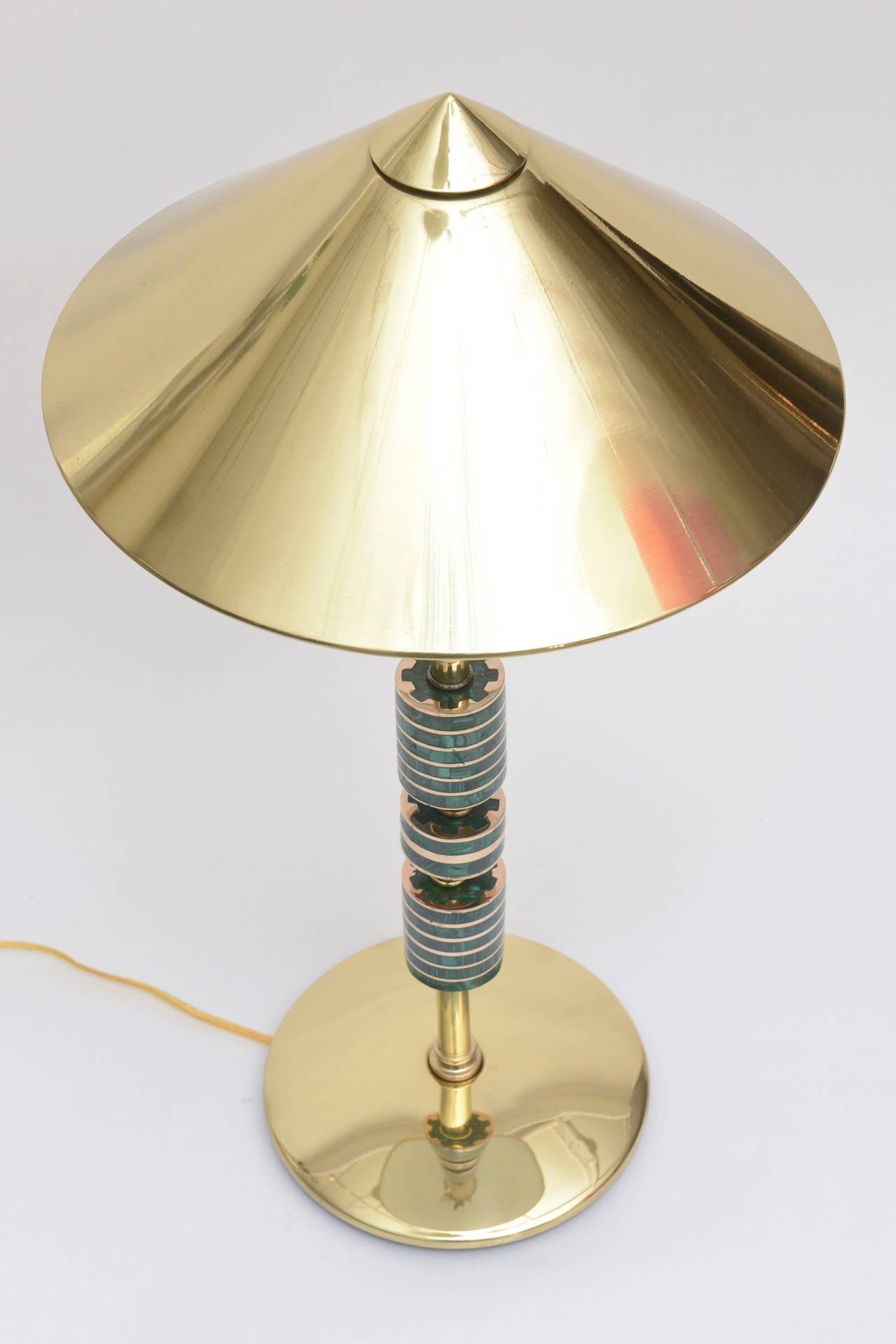 Pepe Mendoza Style Polished Brass, Bronze and Malachite Lamp Mid-Century Modern 5