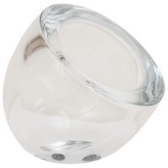 Retro Signed Murano Italian Barbini Angled & Sculptural Clear Glass Bowl