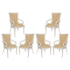 Set of 6 Karl Springer Style Leather and Lacquered Goatskin Dining Chairs