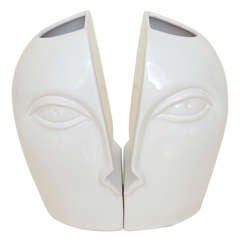 Pair of Italian Signed Ceramic Sculptural "Faces" Double Vases/ SATURDAY SALE