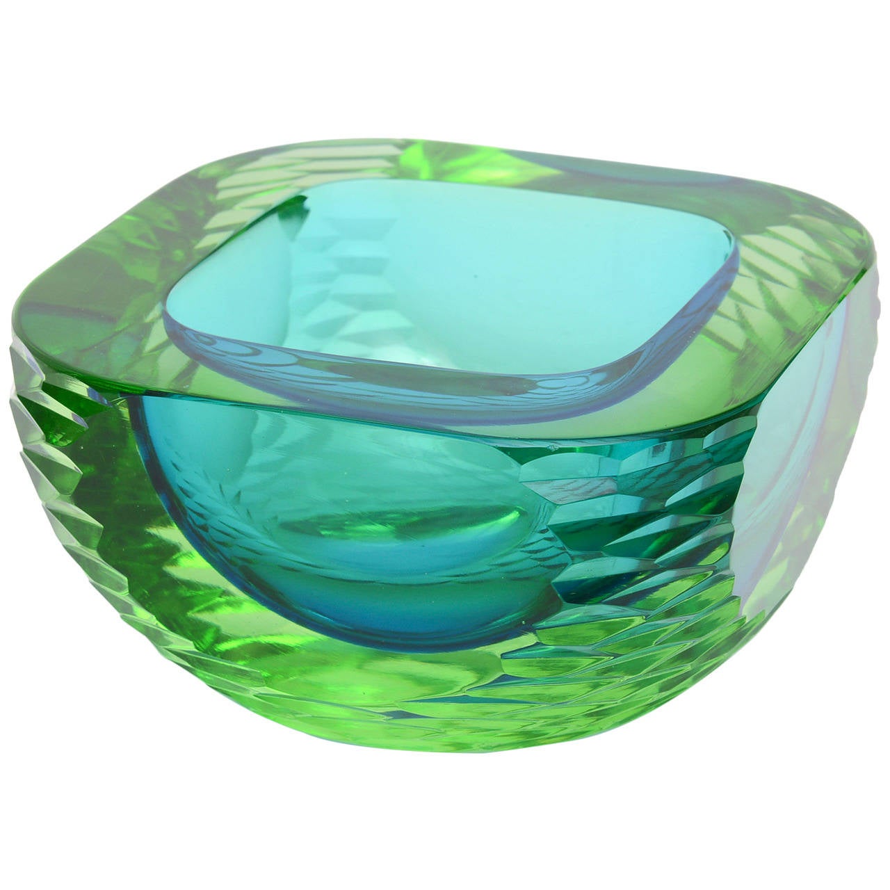 Cenedese Italian Murano Rare Sommerso Monumental Heavy Glass Bowl at