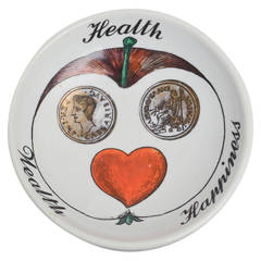 Vintage Italian Fornasetti Health, Wealth and Happiness Porcelain Bowl or Dish
