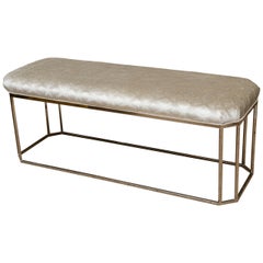 Vintage Milo Baughman Hexagonal Chrome and Upholstered Bench 