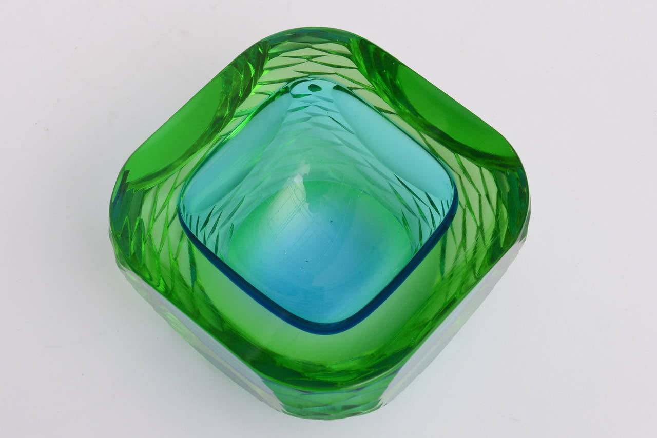 Murano Glass Cenedese Italian Murano Rare Sommerso Monumental Heavy Glass Bowl