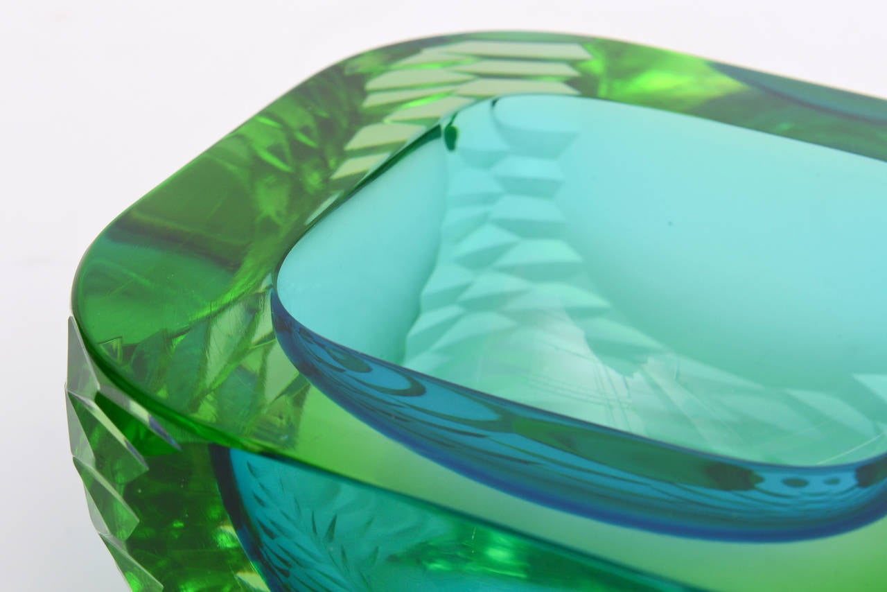 Modern Cenedese Italian Murano Rare Sommerso Monumental Heavy Glass Bowl
