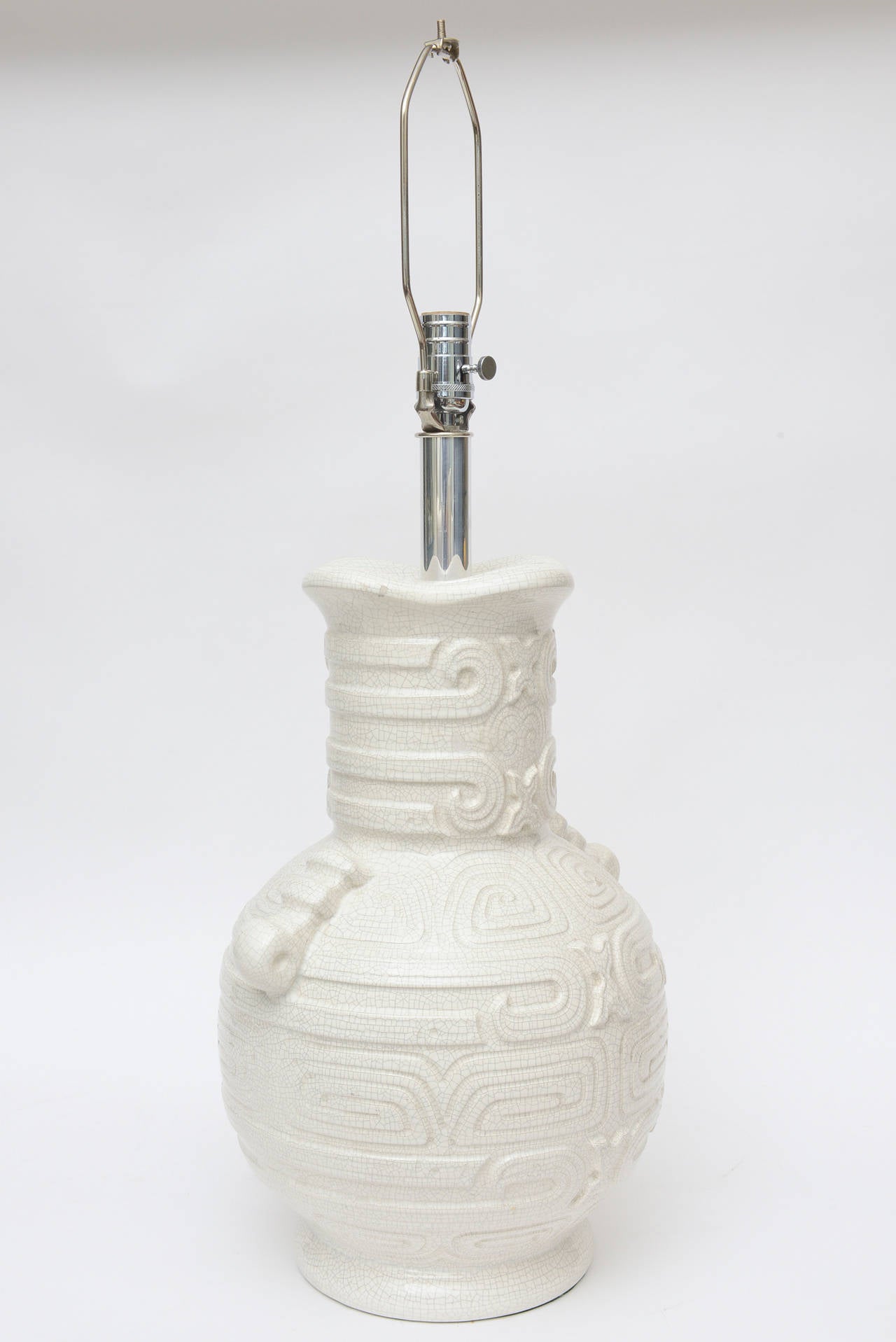 Glazed Crackled Studio Ceramic Off White and Gray Lamp Italian Vintage (Moderne der Mitte des Jahrhunderts) im Angebot