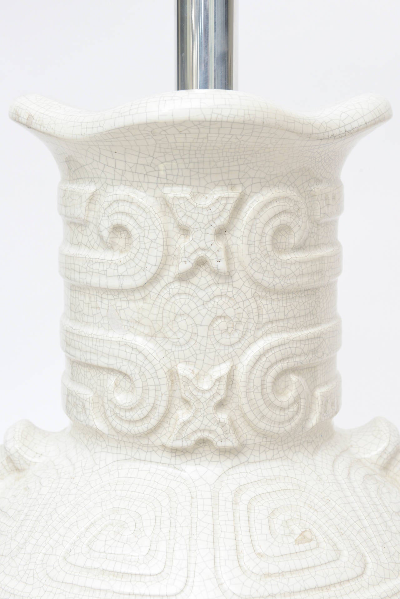 Glazed Crackled Studio Ceramic Off White and Gray Lamp Italian Vintage Bon état - En vente à North Miami, FL