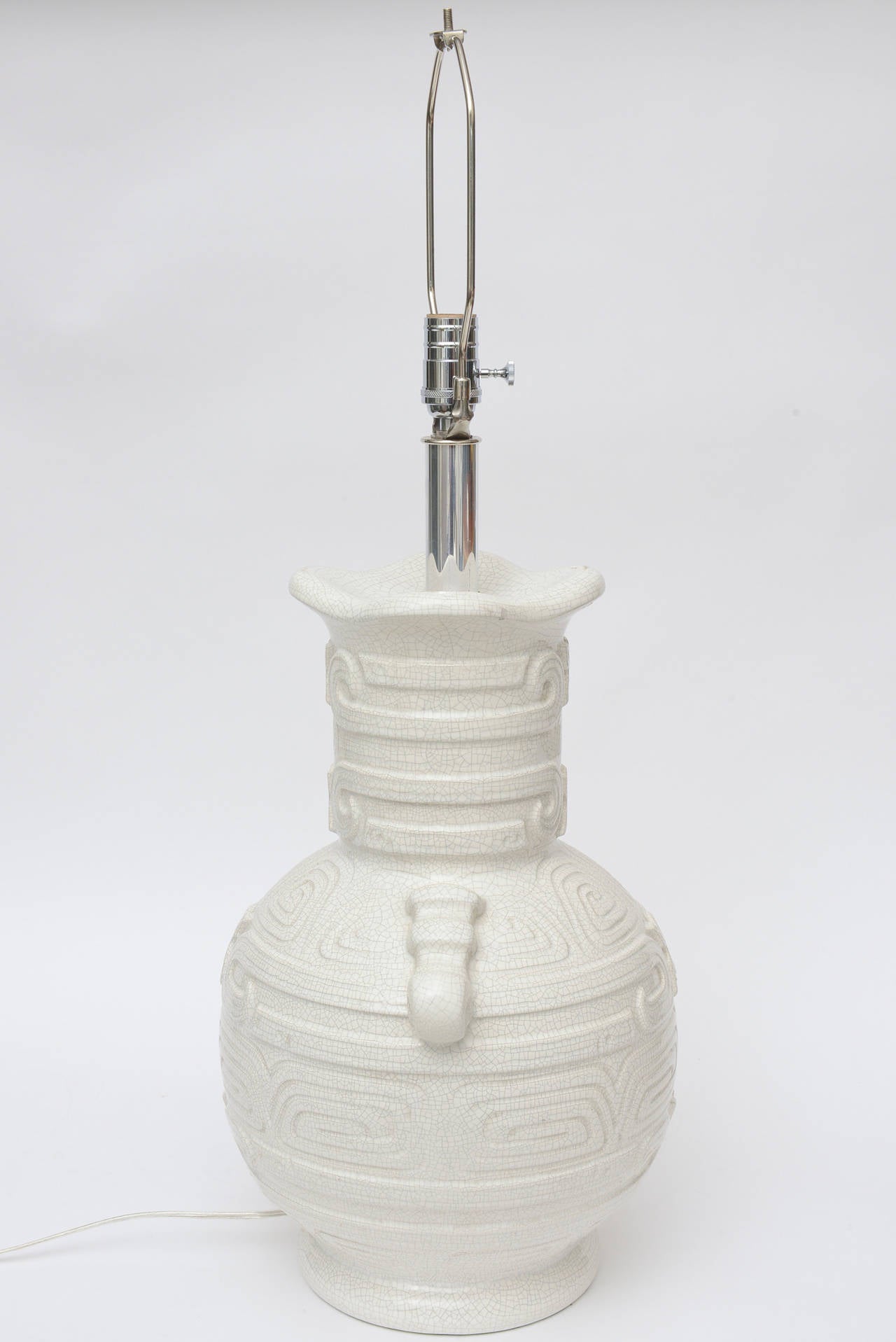 Céramique Glazed Crackled Studio Ceramic Off White and Gray Lamp Italian Vintage en vente