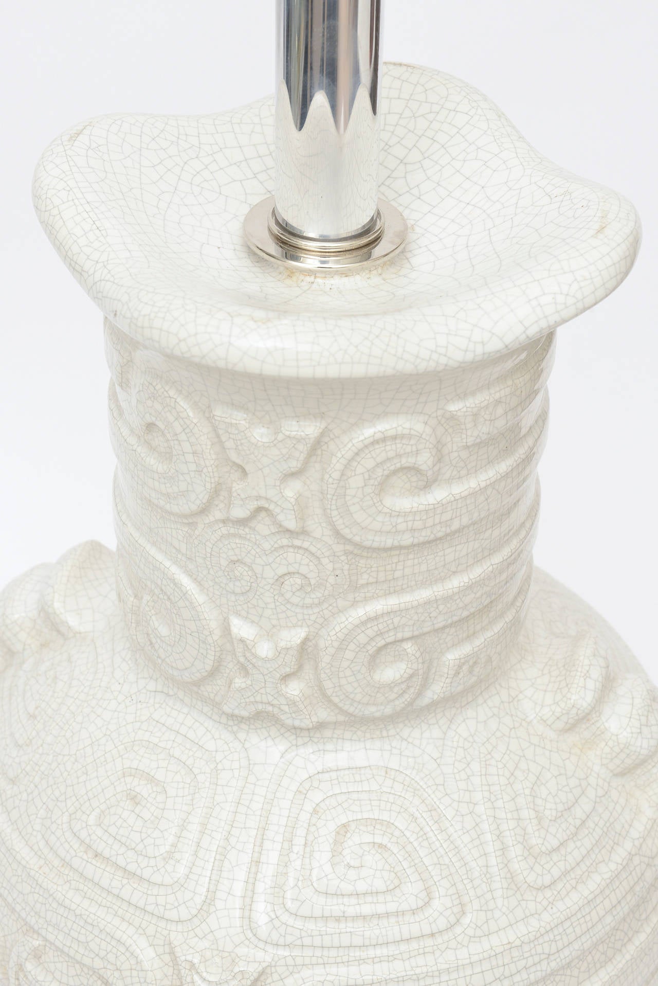 Glazed Crackled Studio Ceramic Off White and Gray Lamp Italian Vintage For Sale 3
