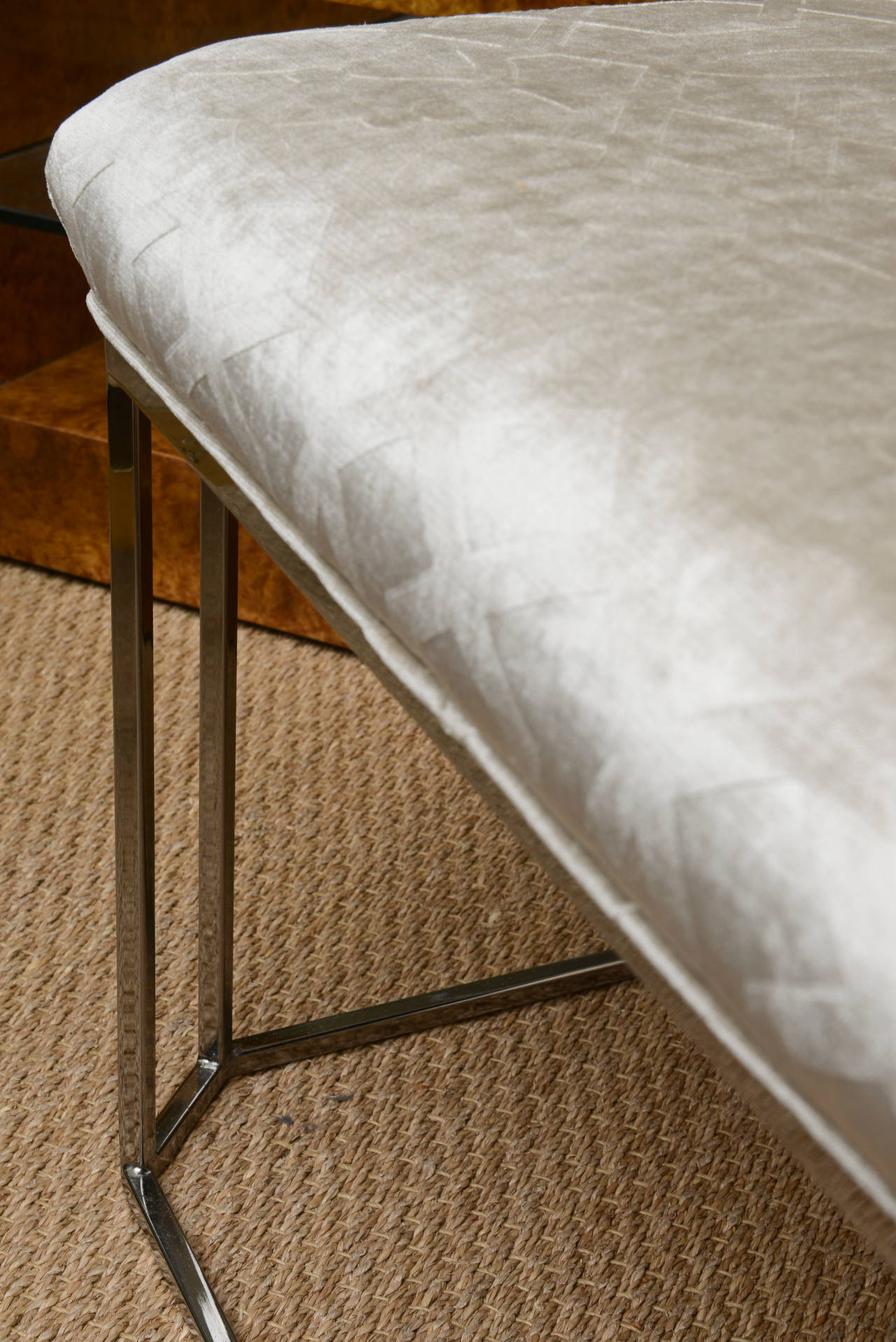 Mid-Century Modern Milo Baughman Hexagonal Chrome and Upholstered Bench 