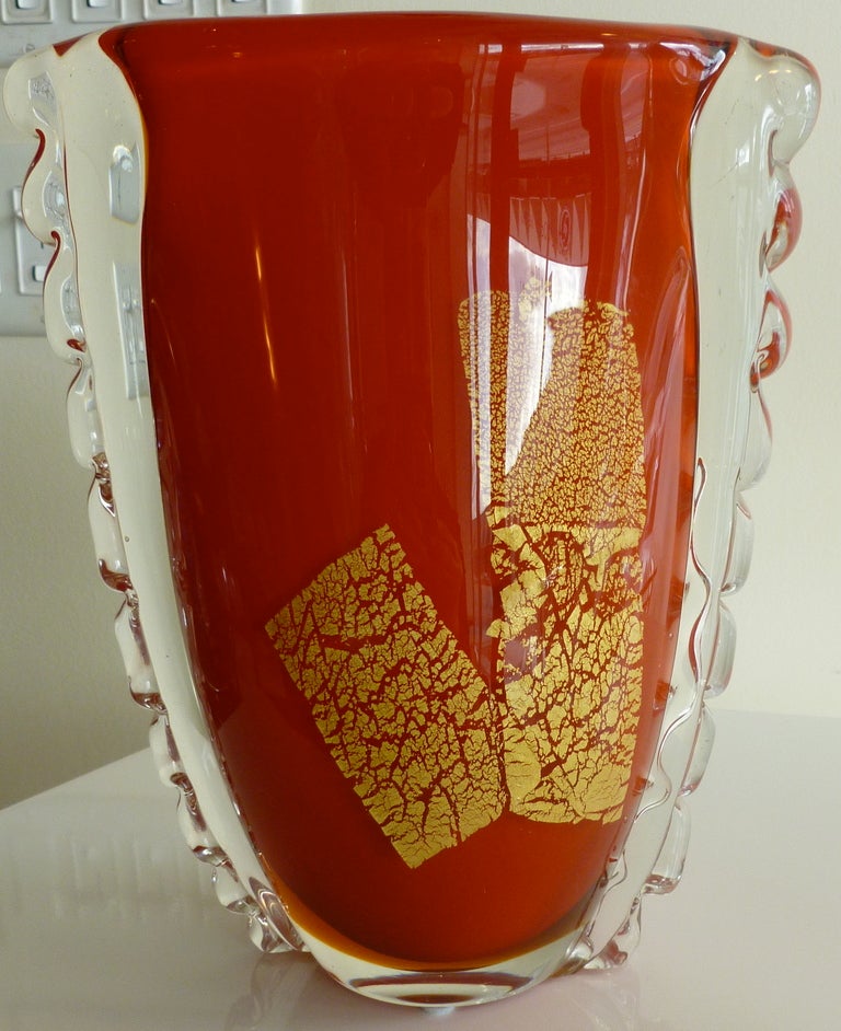 Fabuleux vase/vase italien en verre de Murano orange Salviatti