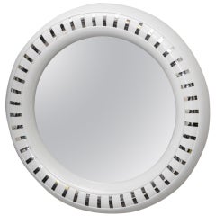 White Lacquered Resin and Chrome Round Mirror