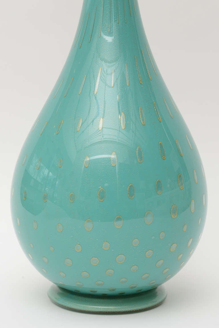 Modern Monumental Barovier e Toso Italian Murano Glass Turquoise Decanter Bottle