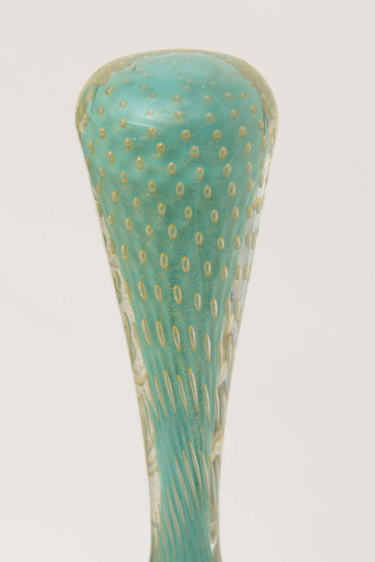 Mid-20th Century Monumental Barovier e Toso Italian Murano Glass Turquoise Decanter Bottle
