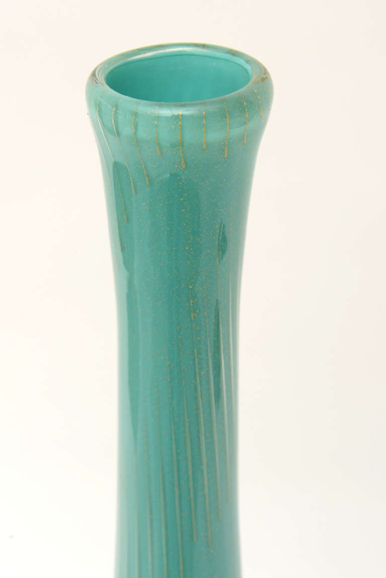 Monumental Barovier e Toso Italian Murano Glass Turquoise Decanter Bottle 2