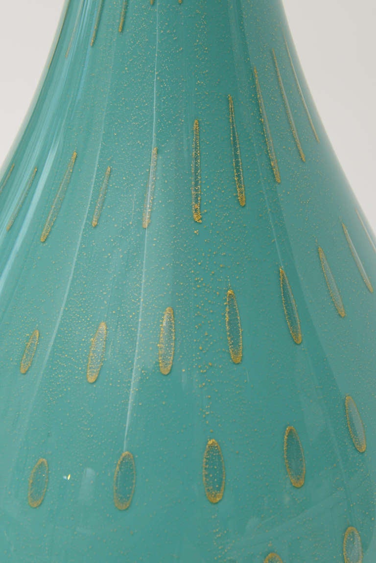 Monumental Barovier e Toso Italian Murano Glass Turquoise Decanter Bottle 4
