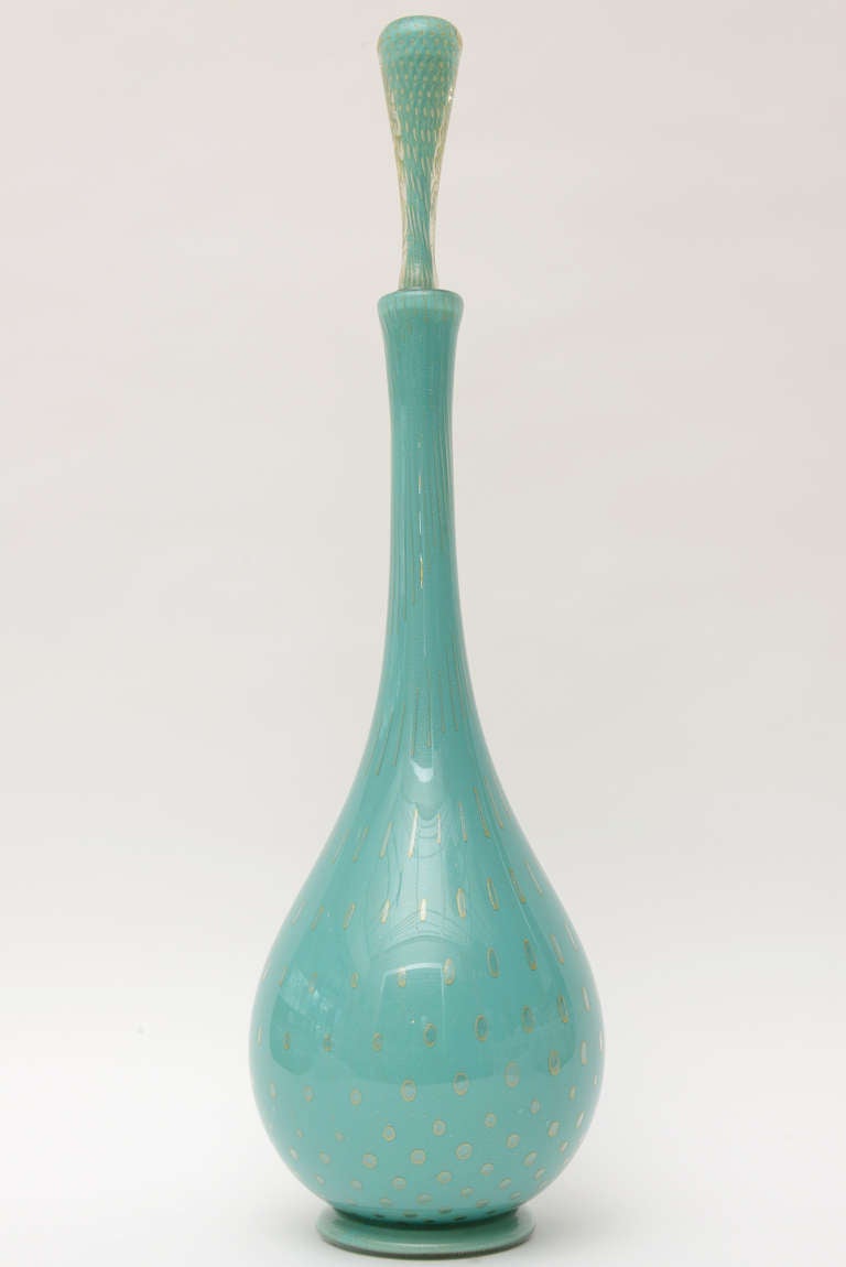 Monumental Barovier e Toso Italian Murano Glass Turquoise Decanter Bottle 5