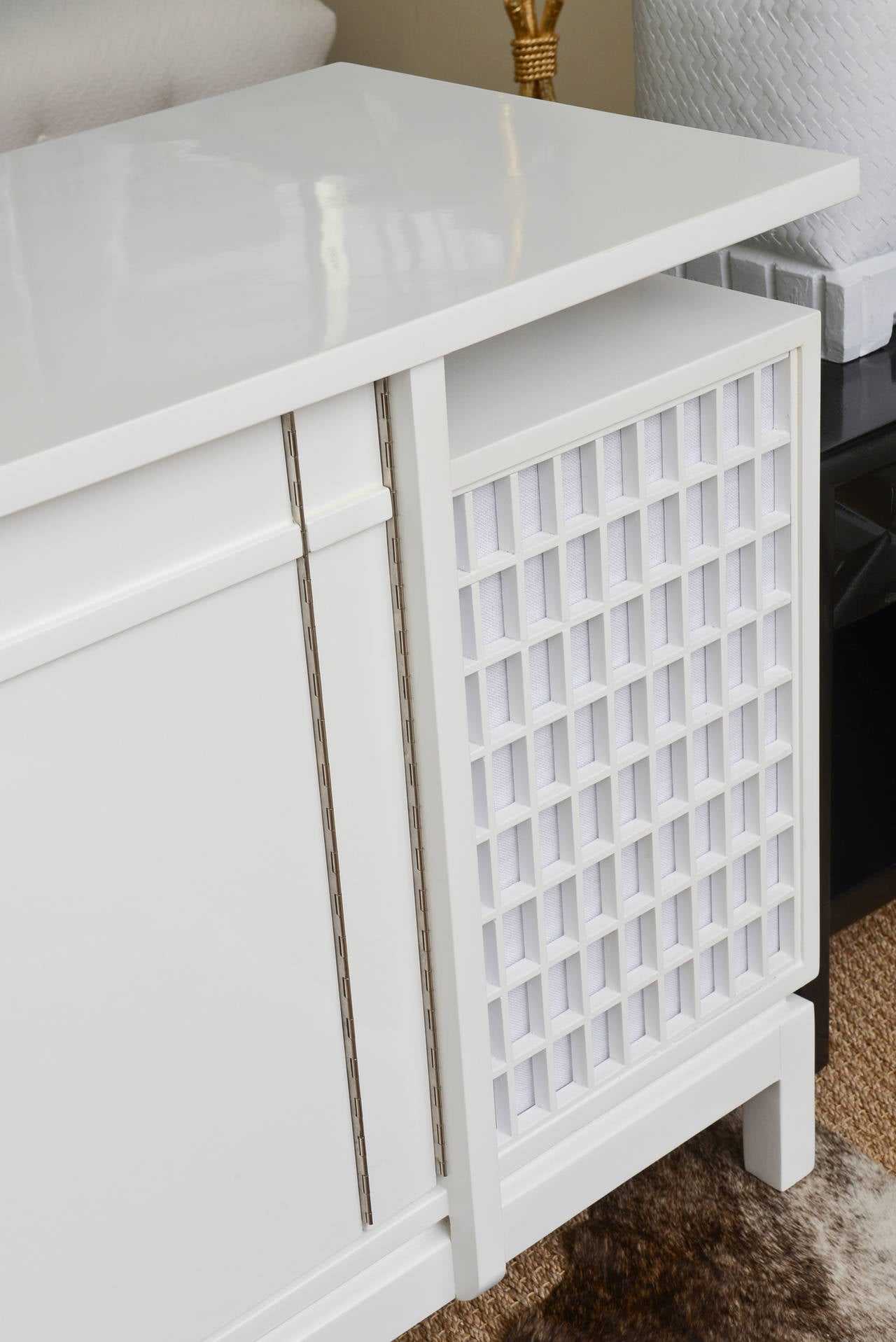 Modern White Lacquered and Nickel Silver Cabinet or Entertainment Cabinet