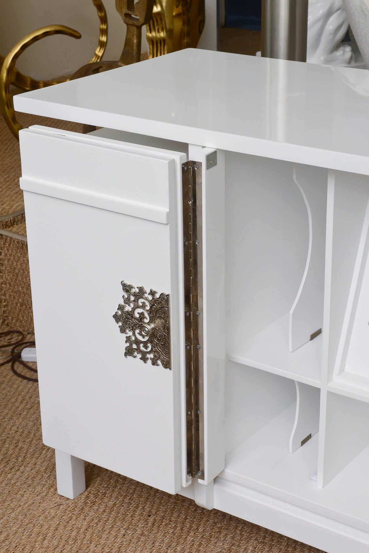White Lacquered and Nickel Silver Cabinet or Entertainment Cabinet 3