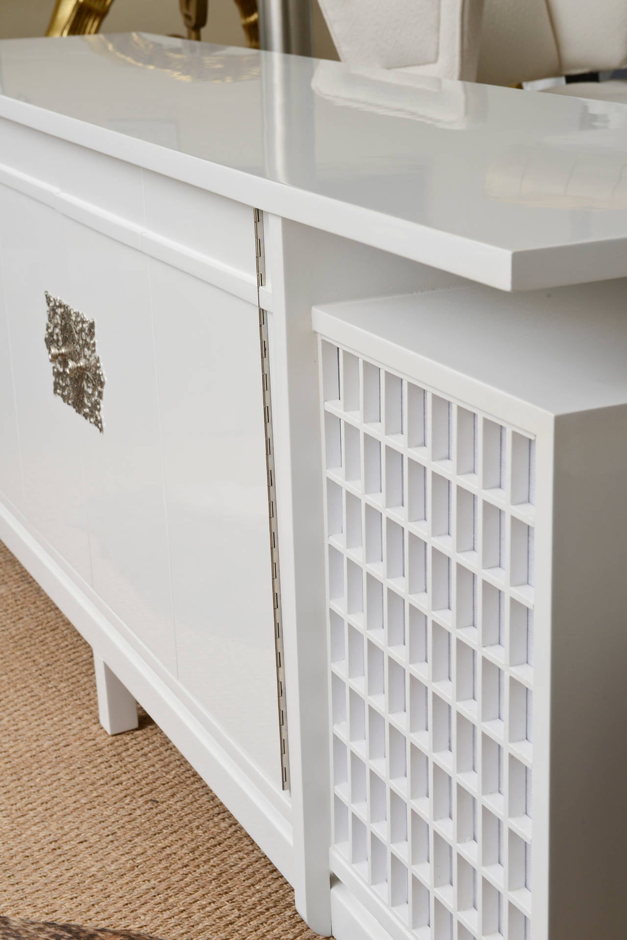 White Lacquered and Nickel Silver Cabinet or Entertainment Cabinet 4
