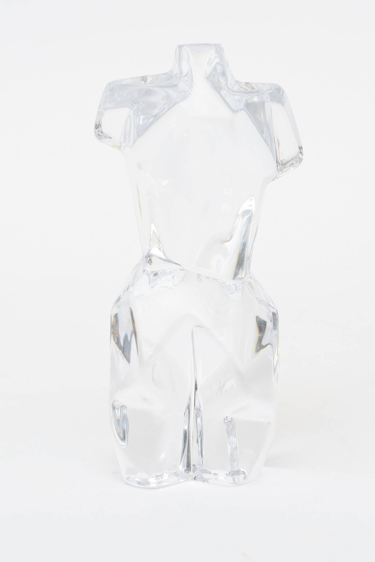 French Daum Crystal Glass Cubist Torso Sculpture 1