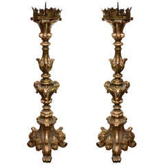 Pair of Italian Gilt Prickets