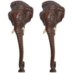 Pair of Carved Elephant Head Shelf or Console Bases