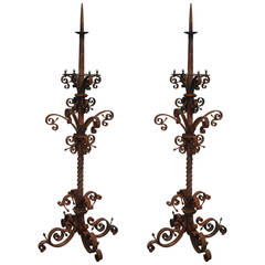 Monumental Pair of 19th Century French Iron Prickets