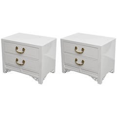 Pair of 1950s Hollywood Regency Lacquered End Tables or Nightstands